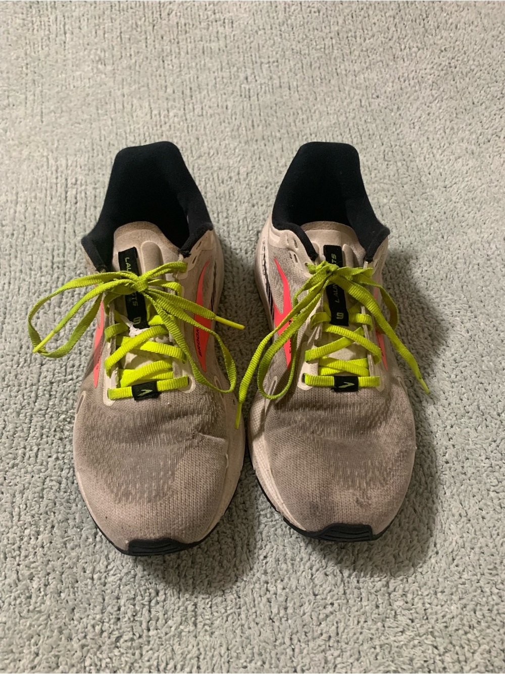 Women’s Neutral Beige Running Shoes with Neon Yellow Laces